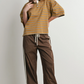 Buttermelon - Striped Drawstring Wide-Leg Cuffed Pants|253
