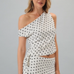 Sunday Edition - Off Shoulder Side Tie Polka Dot Top|58