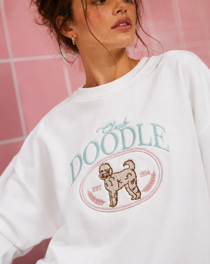 Club Doodle Embroidered White Sweatshirt|1678