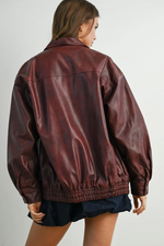 Buttermelon - Collared Zip-Front Leather Jacket|183