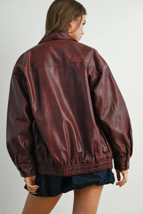 Buttermelon - Collared Zip-Front Leather Jacket|183
