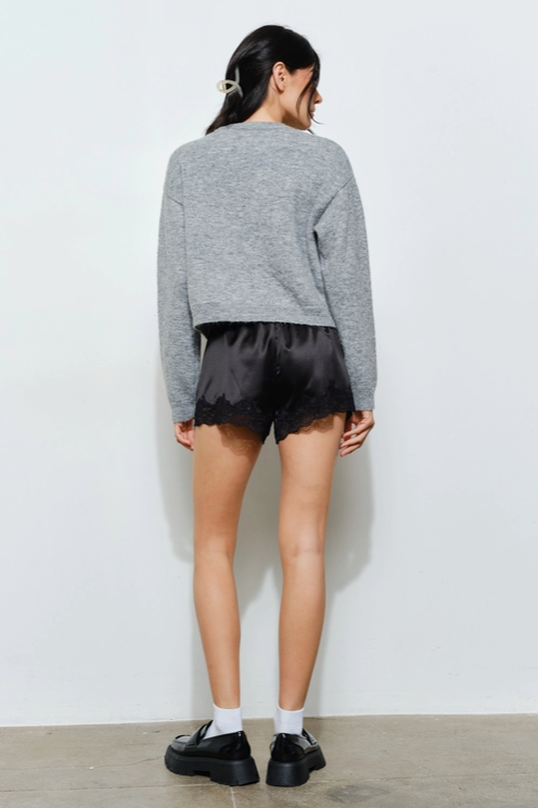 Pretty Garbage - Isla Lace Trim Satin Shorts|140