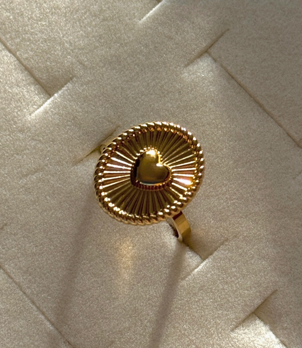 Ribbed Heart Ring - 18K PVD gold plating|2186