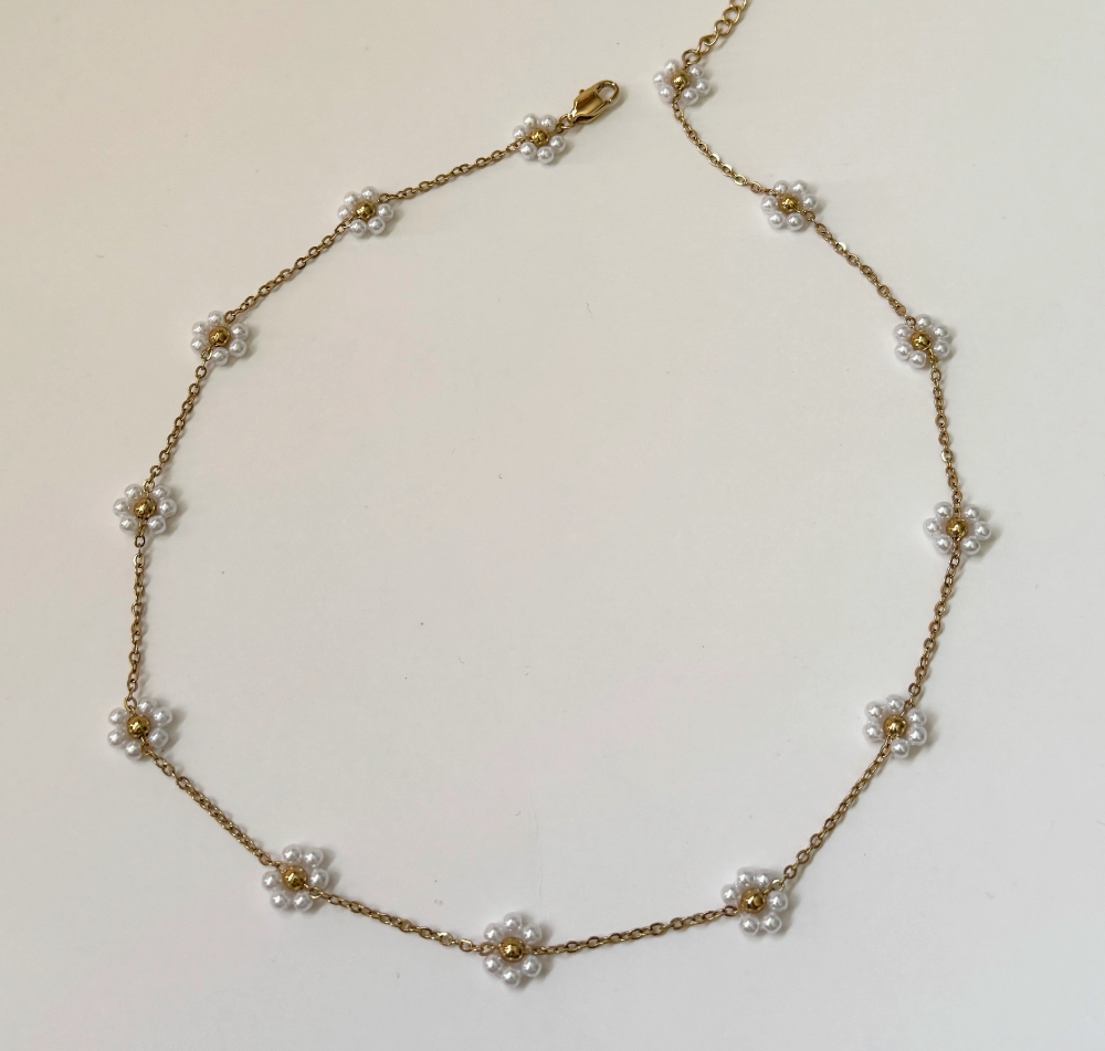 Pearl Flower Necklace - 18K PVD Gold Plating|1432