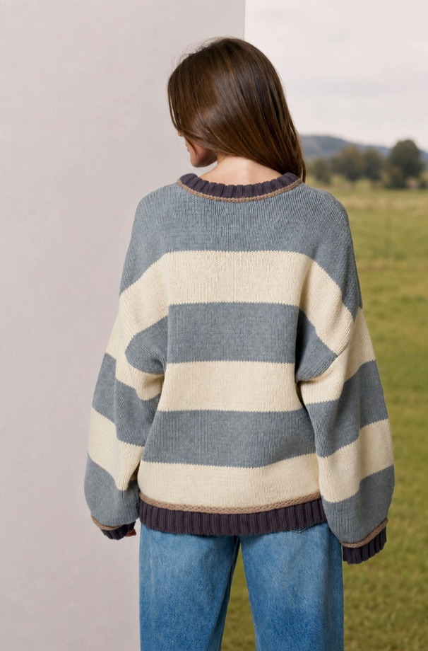 Blu Pepper - Oversized Striped Sweater|532