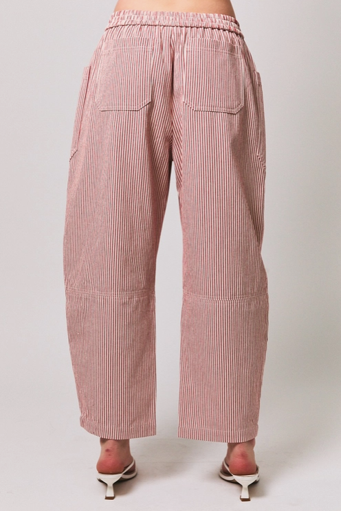 Le Lis - Elastic Waist Big Pocket Barrel Pants|130