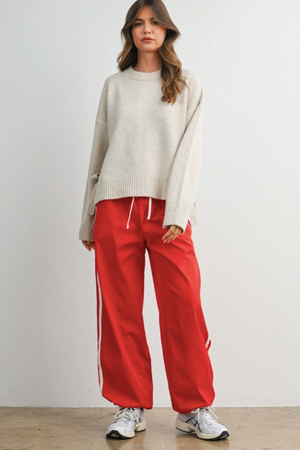 Buttermelon - Striped Drawstring Wide-Leg Cuffed Pants|251