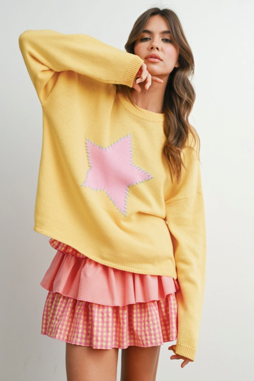 Buttermelon - Drop Shoulder Star Pattern Sweater|205