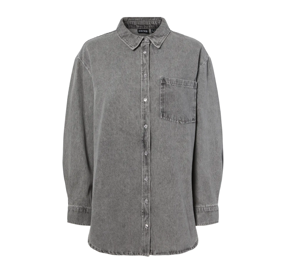 Pieces - Grey Wash Oversized Denim Button Up|2995