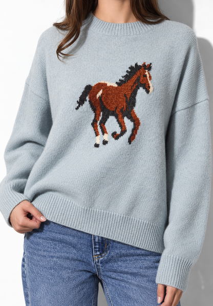 Le Lis - Horse Graphic Knit Crew Neck Sweater