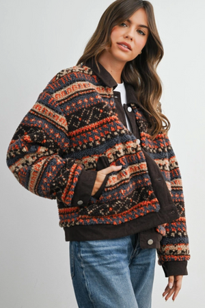 Buttermelon - Patterned Button-Front Fleece Jacket|231