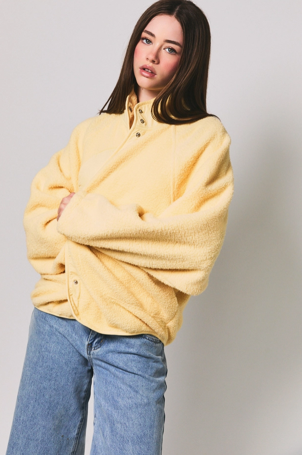 Le Lis - Oversized Sherpa Fleece Snap Front Pocket Jacket|3680