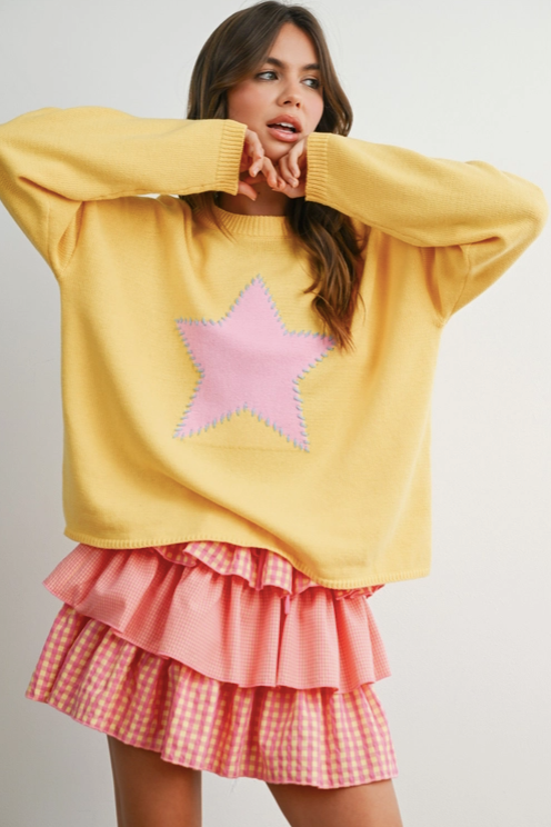 Buttermelon - Drop Shoulder Star Pattern Sweater|206