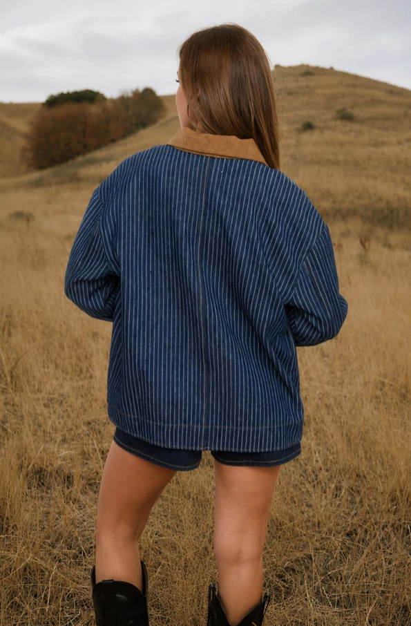 Blu Pepper - Corduroy Pin Strip Jean Jacket|574