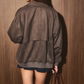 Le Lis - Oversized Faux Suede Zip Up Bomber Jacket|5109