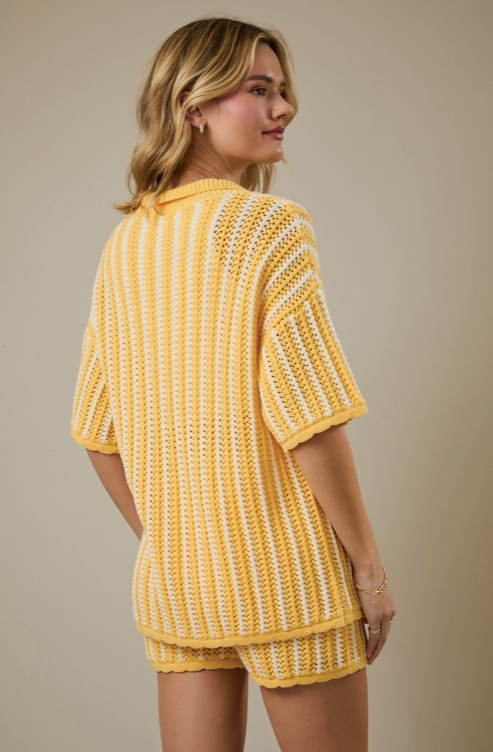 Sunday Edition - Button Down Stripe Crochet Top|34