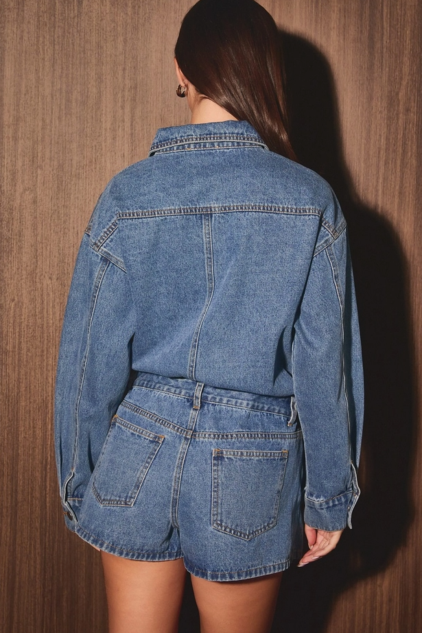 Le Lis -  Denim Long Sleeve Skort Romper|3701