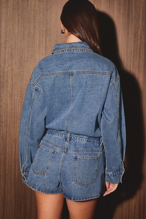 Le Lis -  Denim Long Sleeve Skort Romper|3701