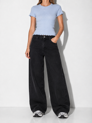 Pieces - Black Wash Wide Leg Jeans