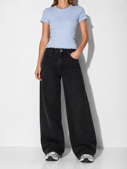 Pieces - Black Wash Wide Leg Jeans