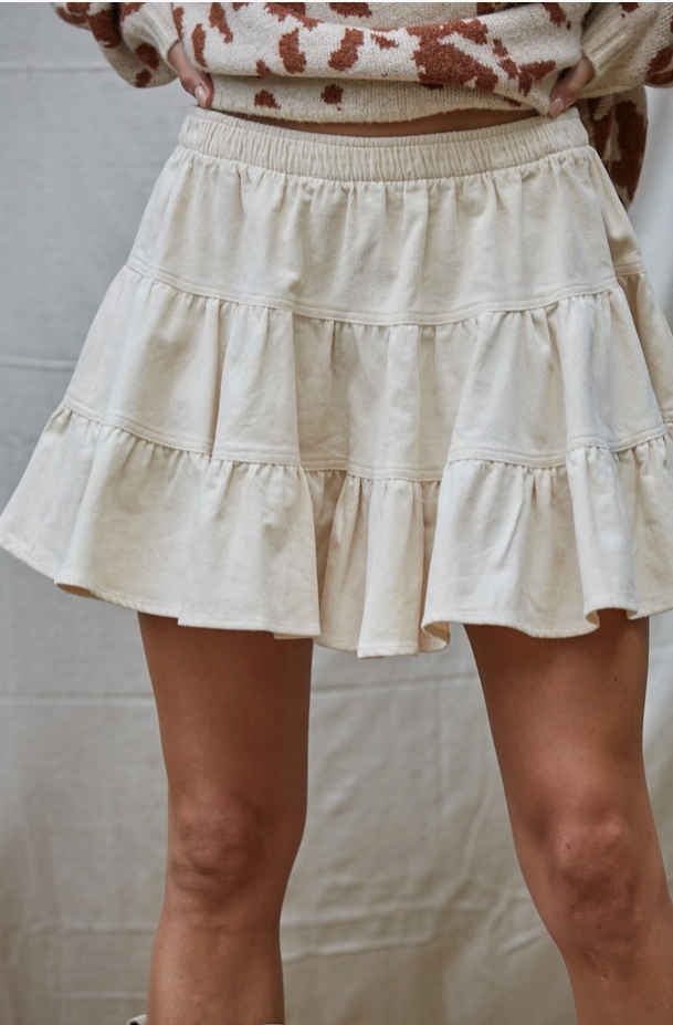 By Together - Corduroy Tiered Flare Mini Skirt|523