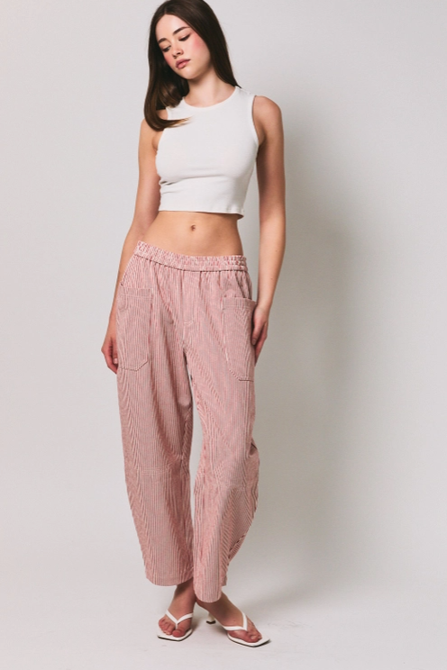 Le Lis - Elastic Waist Big Pocket Barrel Pants|127
