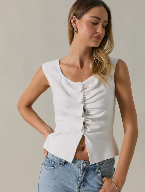 Sunday Edition - Pleated Button Down Knit Top|10