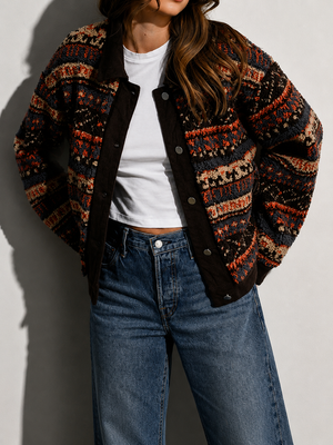 Buttermelon - Patterned Button-Front Fleece Jacket