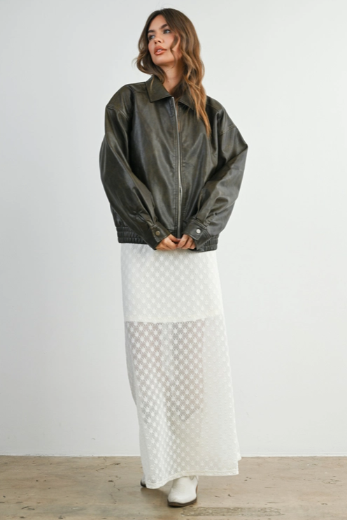Buttermelon - Collared Zip-Front Leather Jacket|189