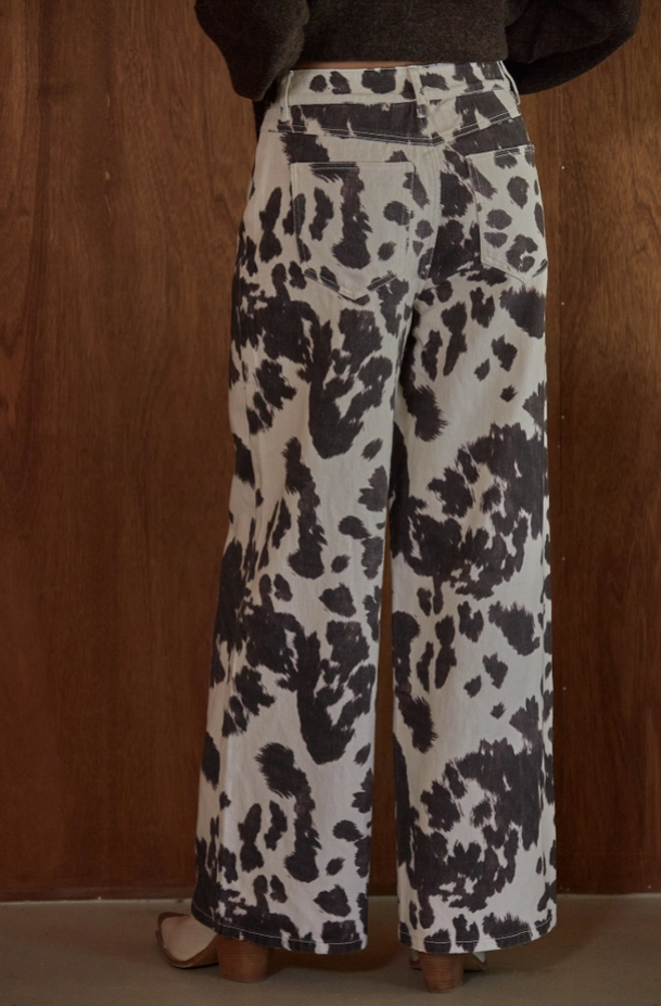 By Together - Denim Cotton Animal Print Wide Leg Pants|496