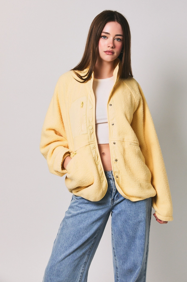 Le Lis - Oversized Sherpa Fleece Snap Front Pocket Jacket|3681