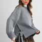 Buttermelon - Tie Split-Hem Crewneck Long Sleeve Top|274