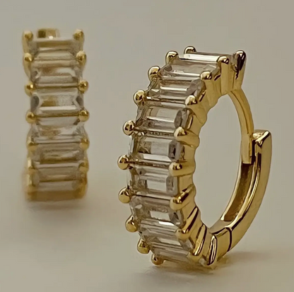 Liya Rectangle Stones Huggies- 18k gold plated|2092