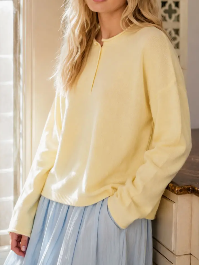 Blu Pepper - Raw Rolled Edge Henley Top|550