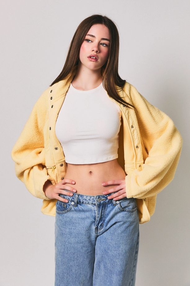 Le Lis - Oversized Sherpa Fleece Snap Front Pocket Jacket|3679