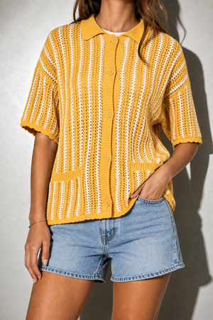 Sunday Edition - Button Down Stripe Crochet Top
