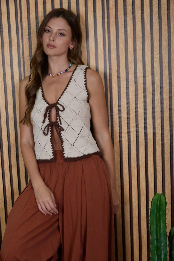 Blu Pepper - Crochet Front Tie Vest|525