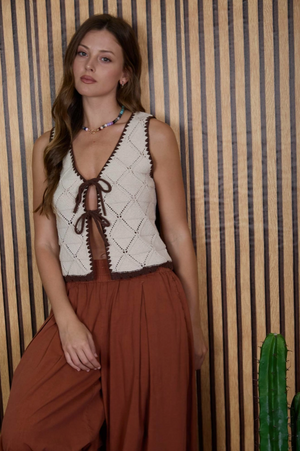Blu Pepper - Crochet Front Tie Vest|525