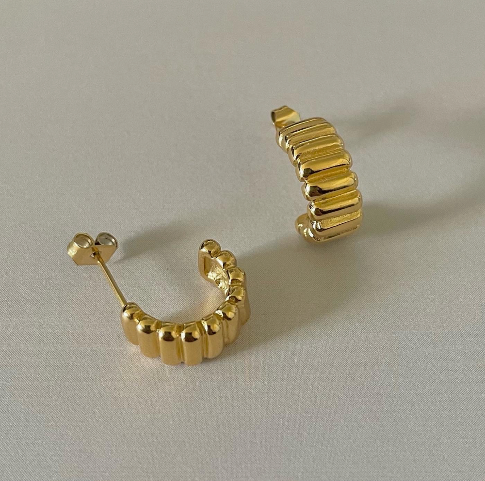 Mini Emma Ribbed Earrings - 18K PVD Gold Plating|2104