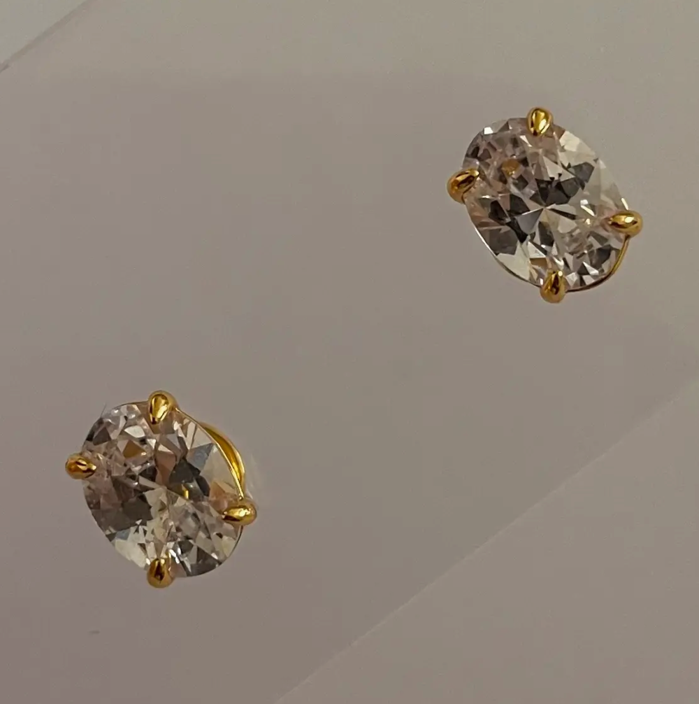 Oval Stone Studs - 18k gold plated|2173