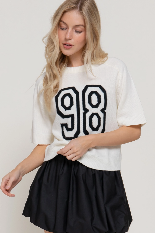 Active Basic - Short Sleeve Lettering Knit Top|403