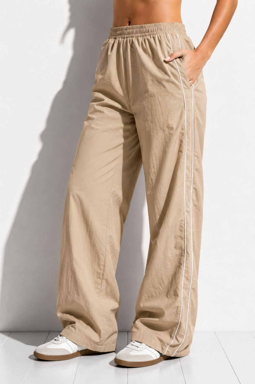 Active Basic - Side Piping Track Pants with Opening Stopper- Khaki|1492