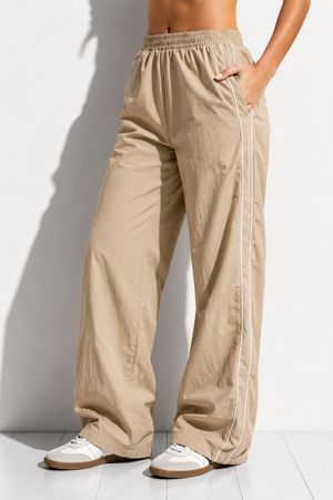 Active Basic - Side Piping Track Pants with Opening Stopper- Khaki|1492