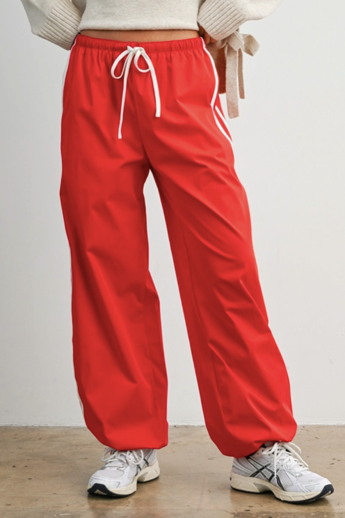Buttermelon - Striped Drawstring Wide-Leg Cuffed Pants|256
