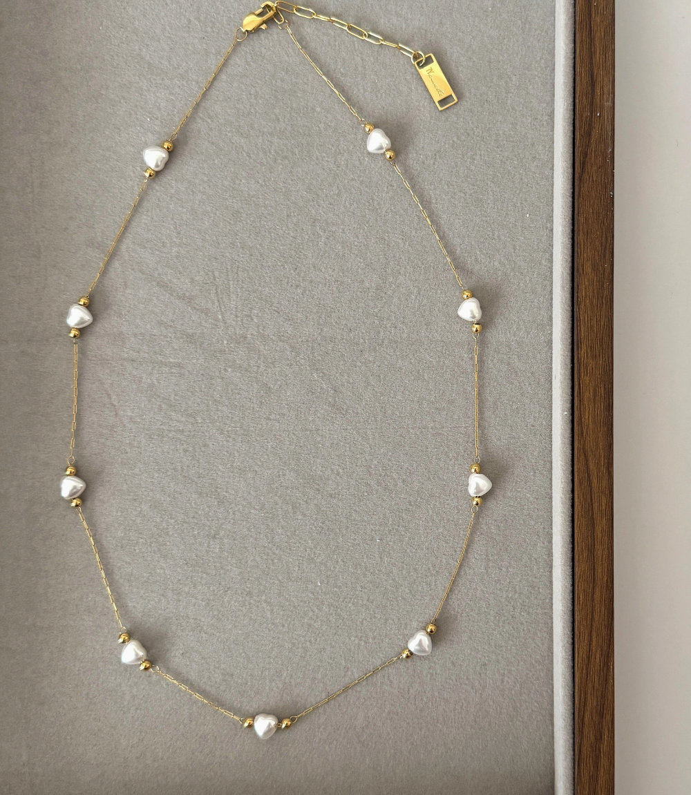 Pearl Heart Necklace -|2177