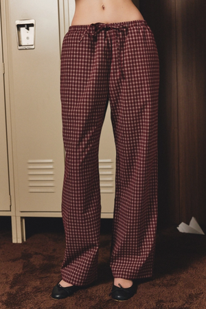 Le Lis - Mid Rise Wide Long Check Pants|134