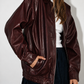 Buttermelon - Collared Zip-Front Leather Jacket