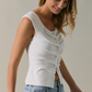 Sunday Edition - Pleated Button Down Knit Top|12