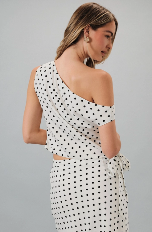 Sunday Edition - Off Shoulder Side Tie Polka Dot Top|59