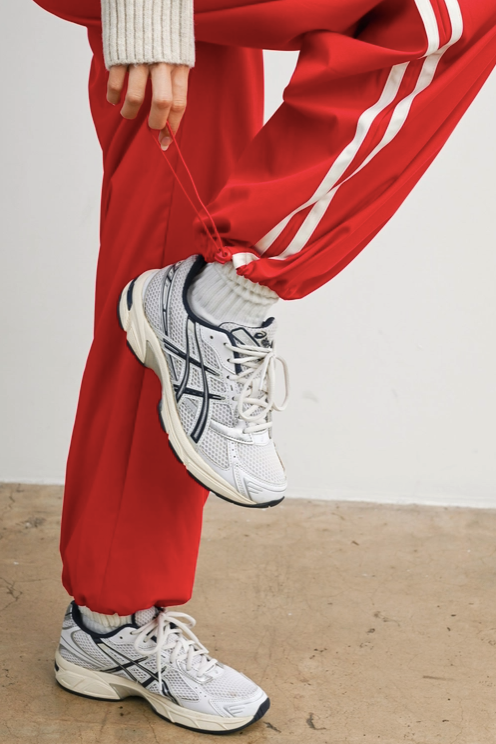 Buttermelon - Striped Drawstring Wide-Leg Cuffed Pants|252